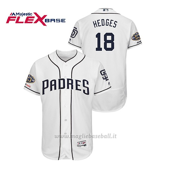Maglia Baseball Uomo San Diego Padres Austin Hedges 150th Aniversario Patch Flex Base Bianco